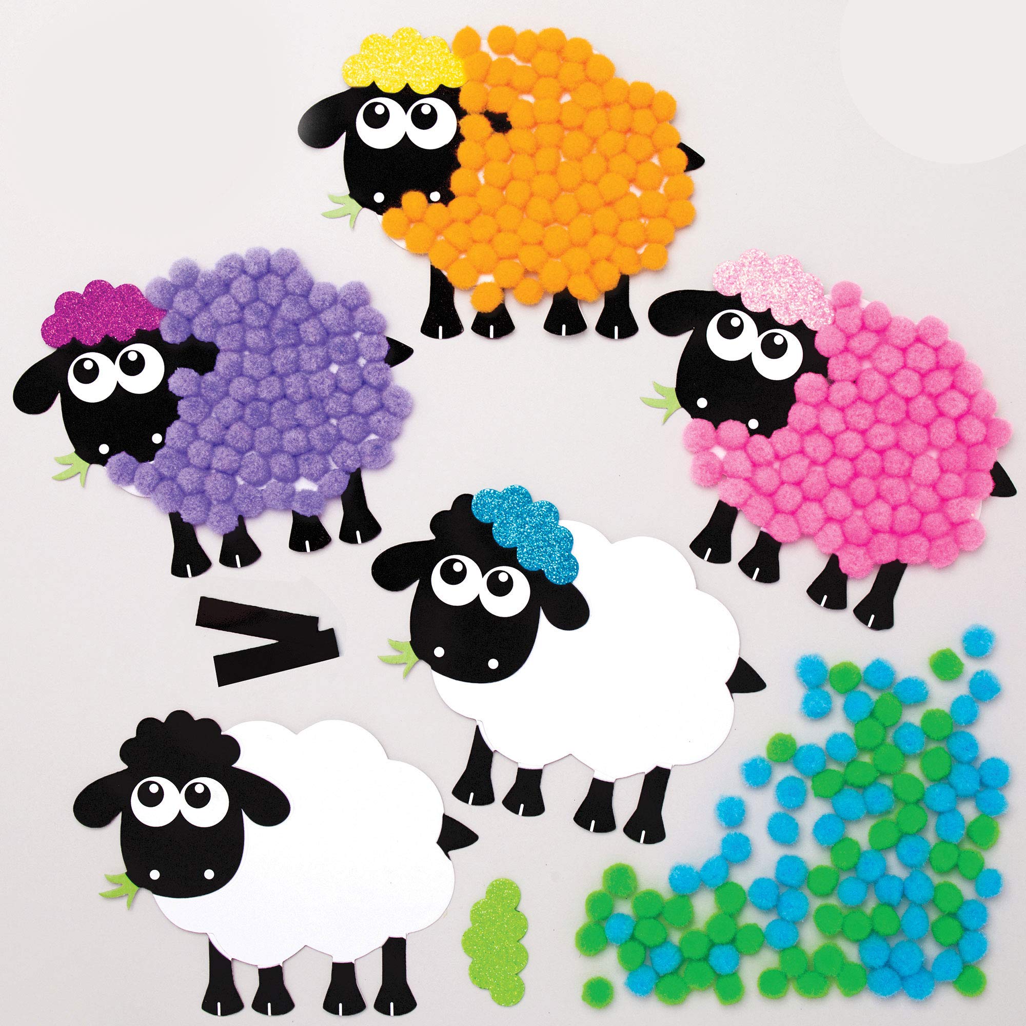 Baker Ross Fluffy Sheep Pom Pom Art Magnets - Pack of 5, Easter Crafts, Craft For Kids (AT465)