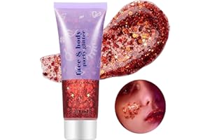 Go Ho Red Face Body Glitter,Singer Concerts Red Face Paint Glitter Makeup,Holographic Chunky Sequins Glitters for Eye Lip Hair Nails,Festival Glitter Rave Accessories,07 Red Glitter 52g