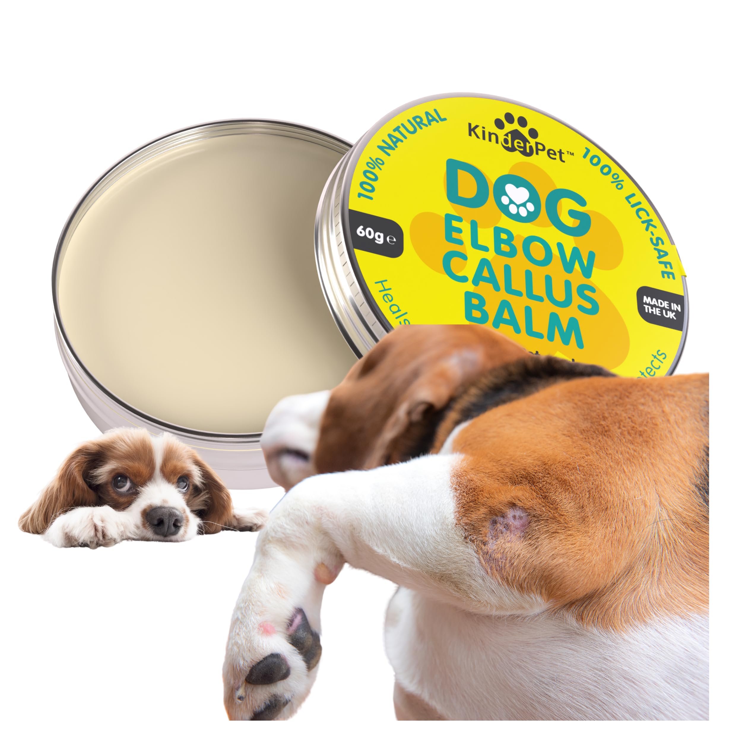 KinderPet® Dog Elbow Callus Balm Treatment Heal Soothe Moisturise Protect Cracked Dry Hard Damaged Rough Skin Lick-Safe 100% Organic All Natural Made in the UK 60g