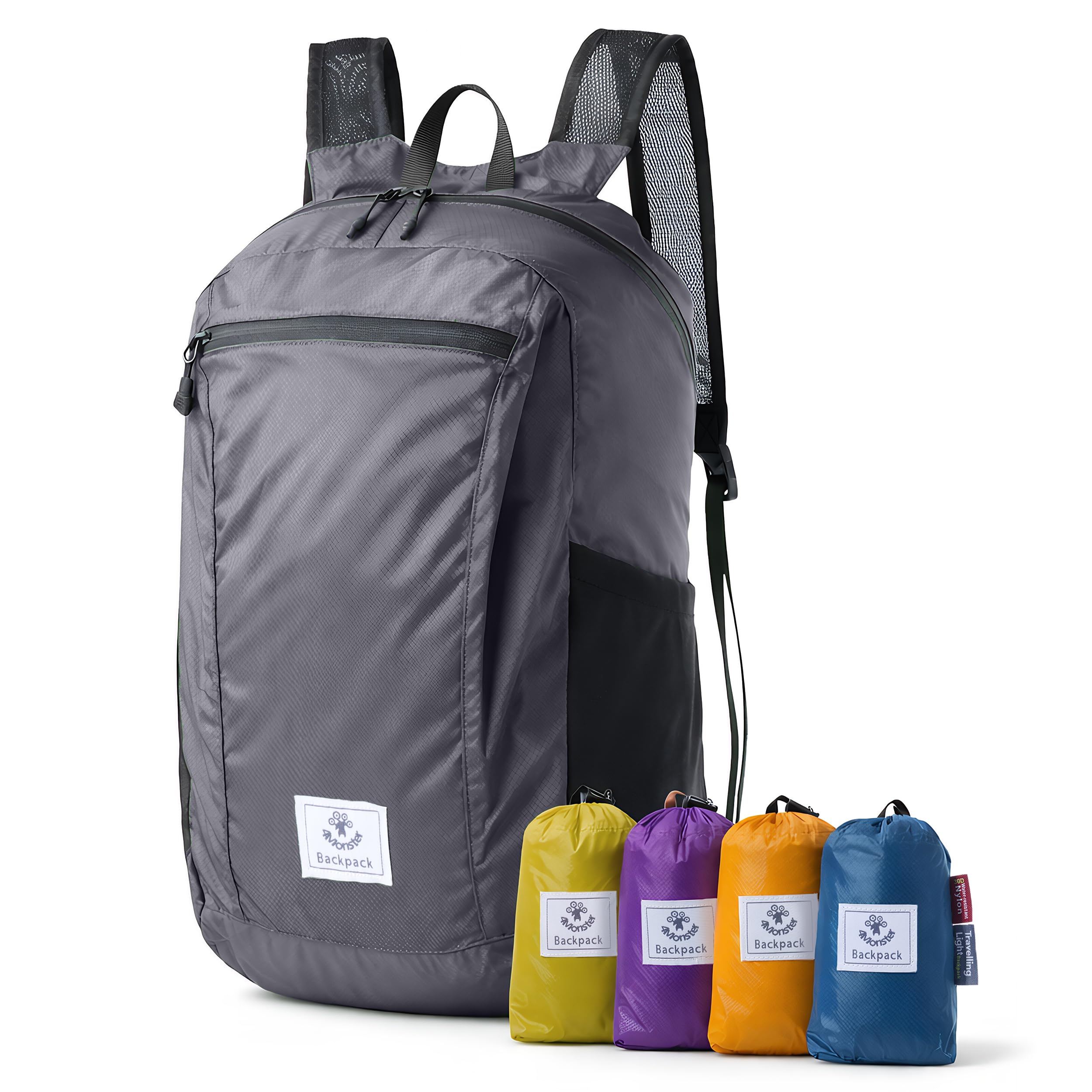 4Monster Packable Backpack Ultra Lightweight, Foldable Backpack Water Resistant, Hiking Daypack for Travel Camping Outdoor, Daily Walk-around, Cycling, Sports, Excursions(Silver Grey, 32L)