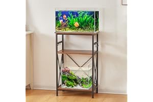 LAQUAL 10 Gallon Fish Tank Stand with Shelf, Double Aquarium Stand for 10&5 Gal Fish Tank, 3-Tier Heavy Metal Stand with Stable Structure, Adjustable Table Feet&Anti-tilt Device - Rustic Brown