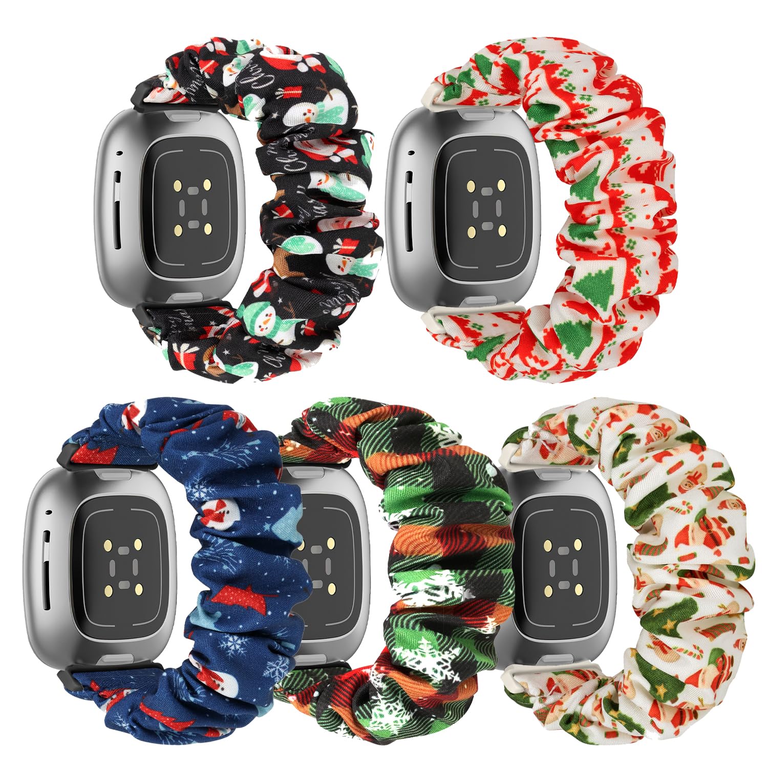 DKGKOO Scrunchie Watch Strap for Women Compatible with Versa 4 / Versa 3 /Sense/Sense 2 (I(Christmas Series), Small Size)