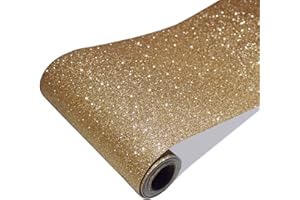 CRE8TIVE Champagne Gold Glitter Wallpaper Border Gold Peel and Stick Wallpaper Border Trim Fabric Glitter Contact Paper Self Adhesive Removable Decorative Wall Border for Cabinets Shelf Liner 8"x80"