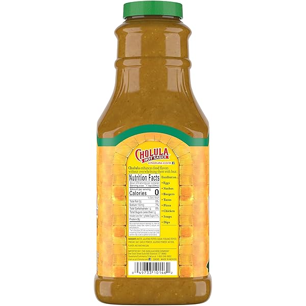 CHOLULA GREEN PEPPER HOT SAUCE, 64 FL OZ – ONE 64 FLUID OUNCE BULK CONTAINER OF GREEN JALAPENO HOT SAUCE, PERFECT FOR EGGS, FRIED CHICKEN, TUNA AND MORE