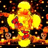 1 Pack Dia De Los Muertos Decoration Outdoor, Cemetery Solar Marigold Cross | 12x16 in Altar De Muertos, Light up Ofrenda Altar Decor, Day of The Dead Decor, Marigold Cross for Dotd Diwali Celebrations