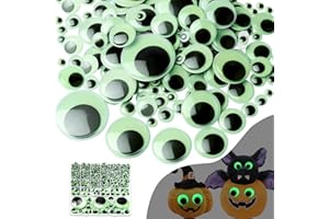 fulasiteu 505pcs Googly Eyes Self Adhesive, Glow in The Dark Wiggle Googly Eyes, 8mm to 50mm Plastic Green Sticker Luminous Eyes for DIY Crafts Scrapbooking Decoration