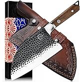 [Full Tang]Butcher Knife Handmade Forged Kitchen Chef Knife Grandsharp Pro Razor Sharp Serbian Clad Steel Meat Vegetable Chopping Cutting Cleaver with Leather Knife Sheath