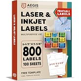 Name Tags, Printable Custom Labels, Clear Blank Label Stickers Rectangle | Shipping Address Labels for Laser Inkjet Printers 2 1/3 x 3 3/8-Aegis Adhesives Template R02F03F (100 Sheets, 800 Stickers)