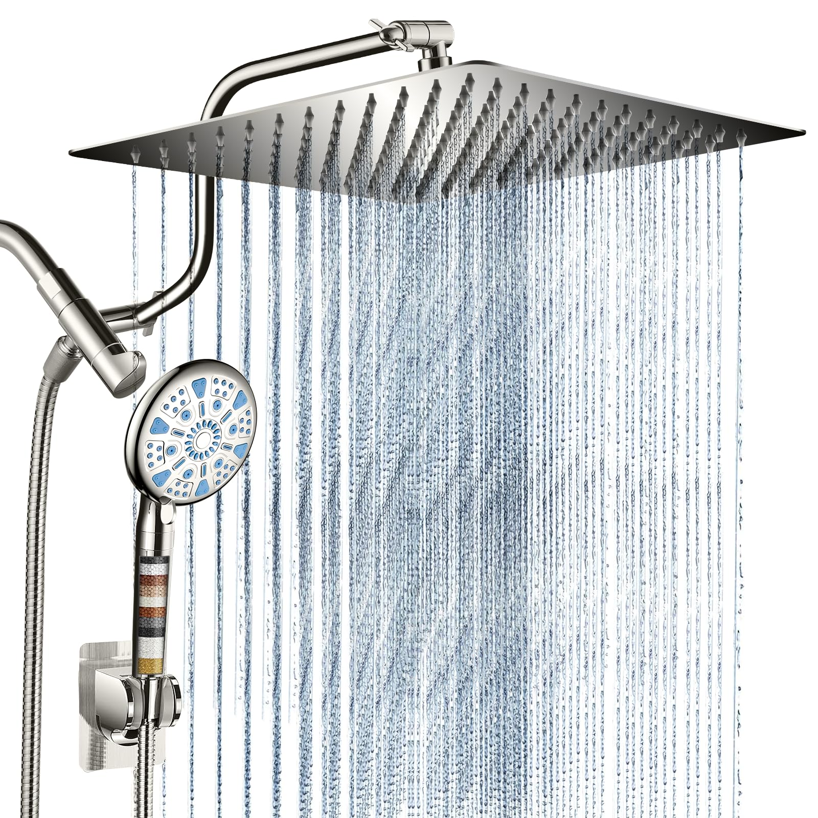 Photo 1 of Cobbe 12 Inch All Metal 3-Way Rain Shower Head, High Pressure Shower Head, Dual Shower Heads with Handheld Spray Combo - 9 Spray Filtered Shower Head, Brushed Nickel