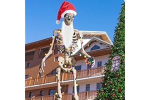 Croknit 12 ft Skeleton Santa Costume Accessories Skeleton Santa Hat and Beard Set with a String of Colorful Lights Costume for Halloween Christmas Home House Decor Christmas Party Supplies