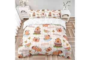 AILONEN Cute Capybara Duvet Cover Set Full Size, Cartoon Capybara Orange Bedding Set for Kids Teens Girls Boys,Kawaii Comforter Cover Set,1 Quilt Cover + 2 Pillowcases,3Pcs
