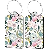 EOBKLAX 2 Pack Luggage Tag for Suitcase,Lovely Floral PU Leather Suitcase Tags Identifiers with Privacy Name Address Labels and Durable Steel Loop for Women Men Travel