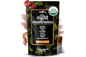 KIKI Green 8 Mushrooms Powder Extract - 4 oz Adaptogenic Mushroom Complex for Coffee & Smoothies - Lion's Mane, Turkey Tail, Chaga, Reishi, Cordyceps, Maitake, Shiitake - Focus & Energy