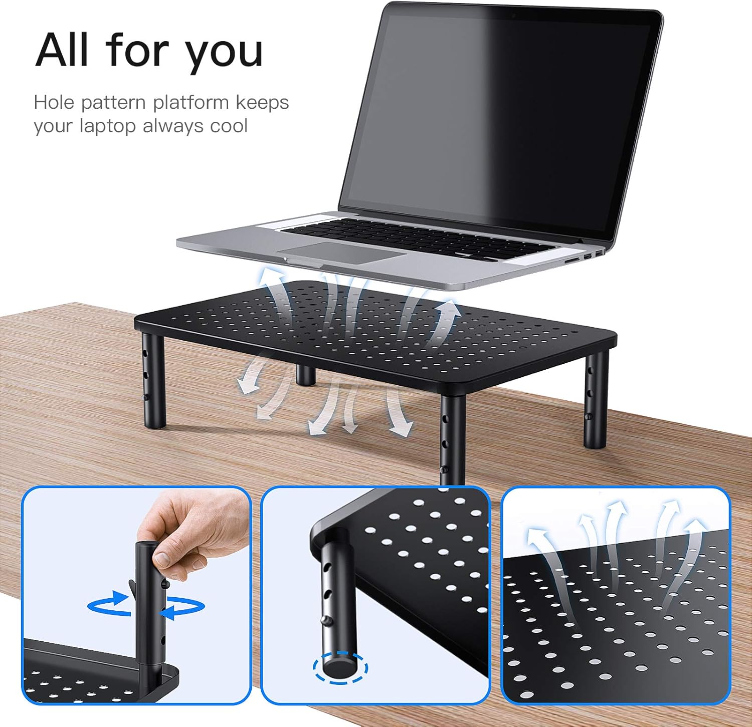 HUANUO 2-Pack Monitor Stand, 3 Height Adjustable Monitor Riser for Laptop Computer, iMac, PC, Printer - Image 5