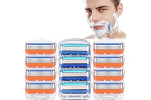 WAJ 12pcs Razor Blade Shaving Razor Blade Refills for Gillette Fusion 5, 8 Orange+4 Blue-G2
