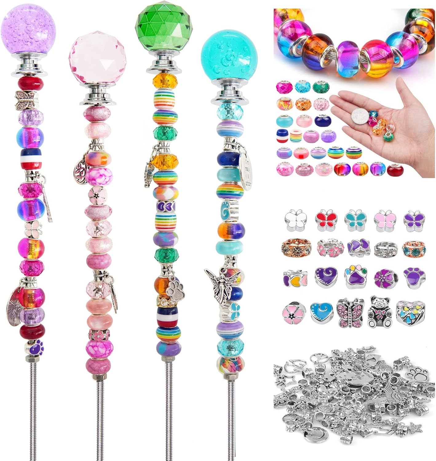 Decorative Garden Stakes - Beaded Garden Stakes, Garden Stake Crafts for Kids, Fairy Garden Stakes Accessories with Beads, Fairy Sticks for Garden Craft Supplies, Garden Art for Mom, Kids