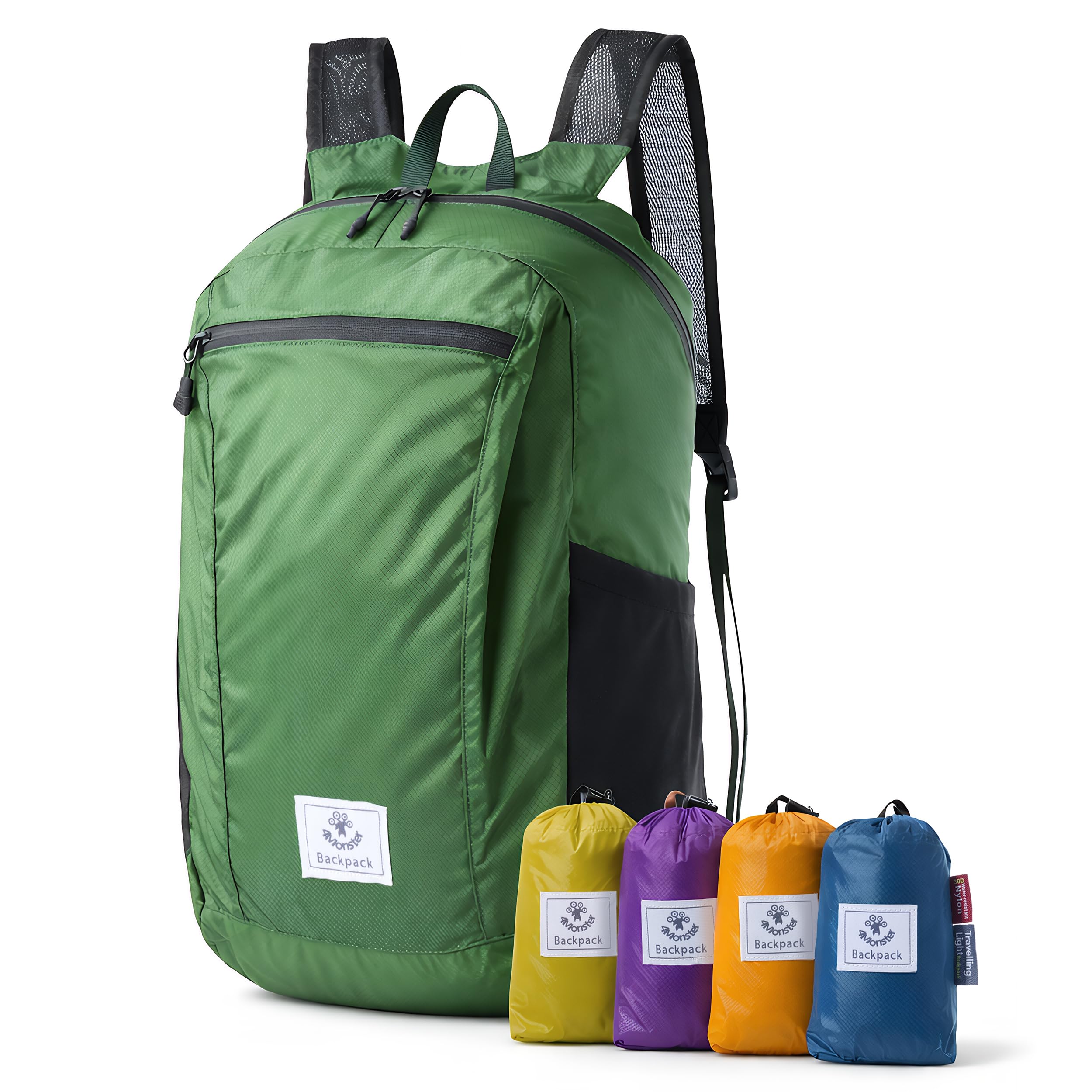 4Monster Packable Backpack Ultra Lightweight, Foldable Backpack Water Resistant, Hiking Daypack for Travel Camping Outdoor, Daily Walk-around, Cycling, Sports, Excursions(ArmyGreen, 24L)