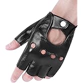 FLORVIV Black Fingerless Gloves PU Faux Leather Goth Cosplay Costume Punk Halloween Performance for Women