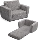 BEJOY Kids Sofa Bed 2-in-1 Flip Open Cuddly Sherpa Grey