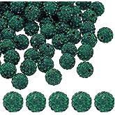 PATIKIL 10mm Rhinestone Clay Beads for Jewelry Making, 120 Pack Round Ball Polymer Clay Crystal Charm Beads for Craft Decor Necklace Chain Bracelets DIY, Dark Green