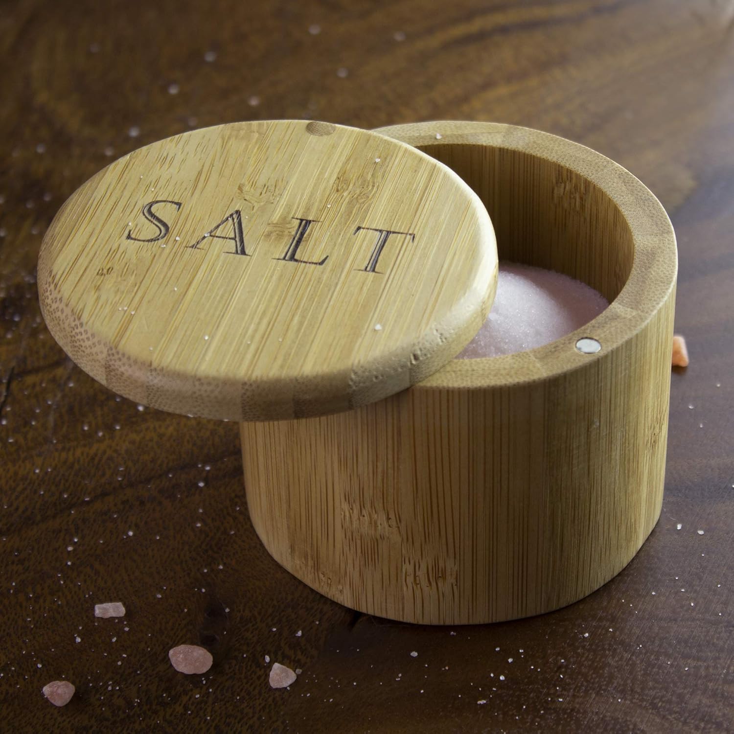 Totally Bamboo Salt Box, Bamboo Storage Box with Magnetic Swivel Lid, "Salt" Engraved on Lid: Kitchen & Dining