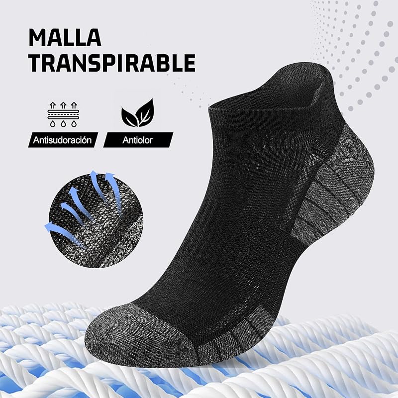 10 Pares Calcetines Tobilleros Hombre Mujer, Calcetines Cortos Algodón Transpirables, Ideales para Deporte, Correr, Casa, Trabajo, Verano, Negro 39-42