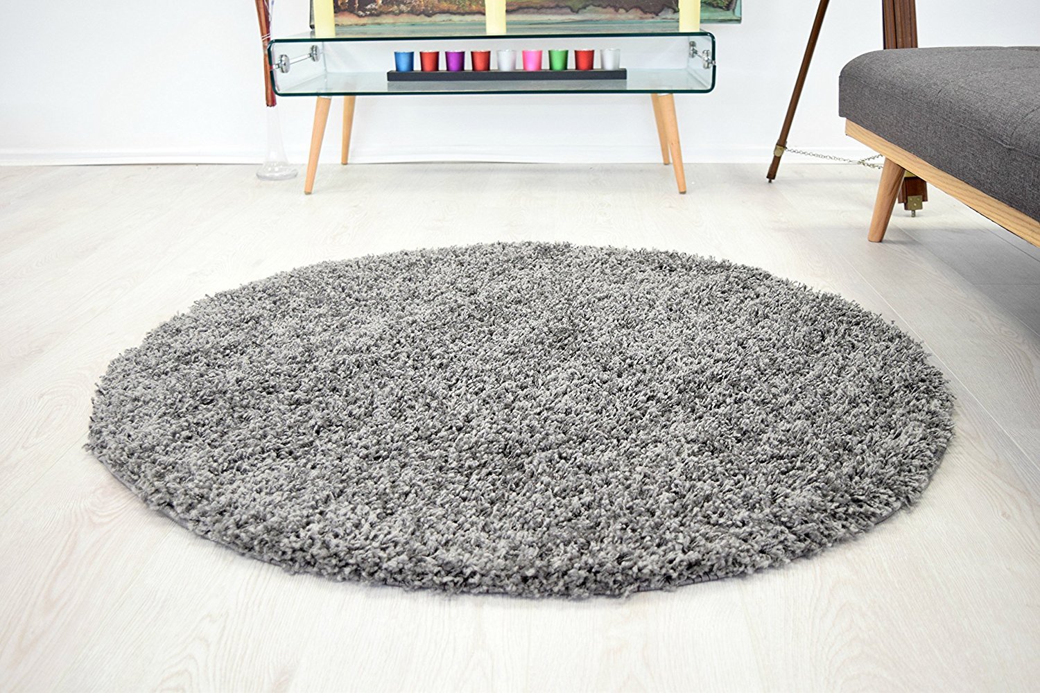 BRAVICH RugMasters Dark Grey Gray Circle Rug 5cm Thick Shag Pile Soft