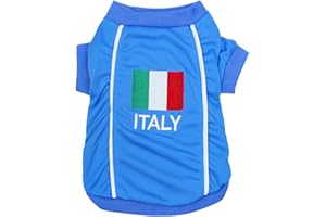 Parisian Pet Dog Jersey - Embroidered 'Italy' Breathable Mesh Fabric Sports Costume - Football, Olympic Sportswear - Lightweight Dog Jerseys - L