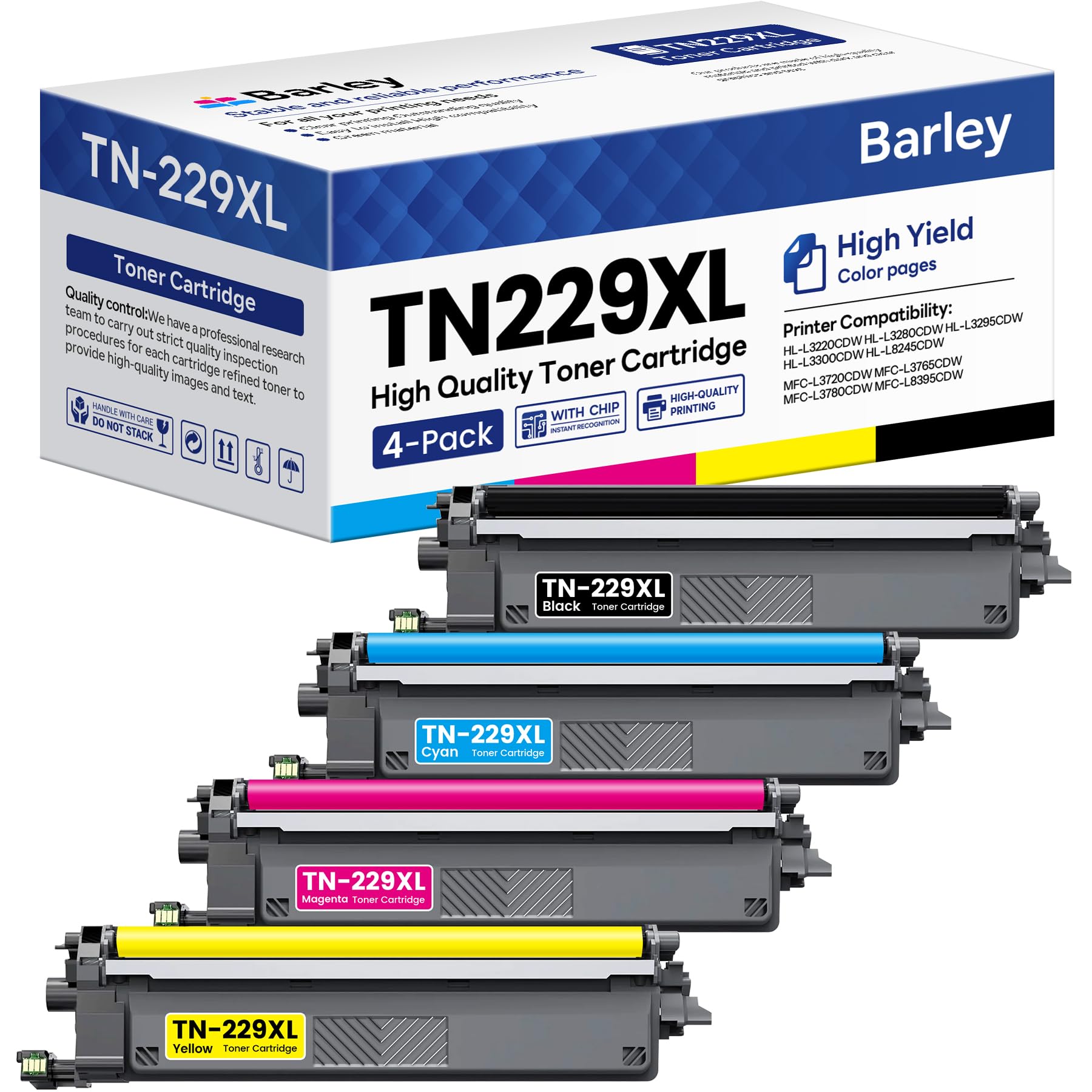 Photo 1 of TN229XL TN229 Toner Cartridges 4 Pack Compatible TN229XL TN229 Toner Replacement for Brother TN229XL TN-229XL TN229 XL MFC-L3780CDW MFC-L3765CDW HL-L3220CDW Toner.