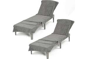 American Soft Linen 2 Packed Chaise Lounge Covers with Pocket, 86"x32" Oversized Beach Pool Lounge Chair Towels (Gray Chair Towel, 2 Piece)