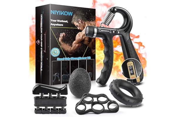 NIYIKOW Grip Strength Trainer Kit with Counter (5 Pack), Counting Grip Strength, Adjustable Hand Grip Strengthener, Finger Tr