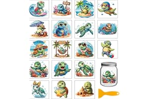 GLOBLELAND 18 Sheets Cartoon Sea Turtle Transfer Stickers 3.9x3.6 Inch Cute Animal Turtles Colorful Transfer Decal Summer Oce