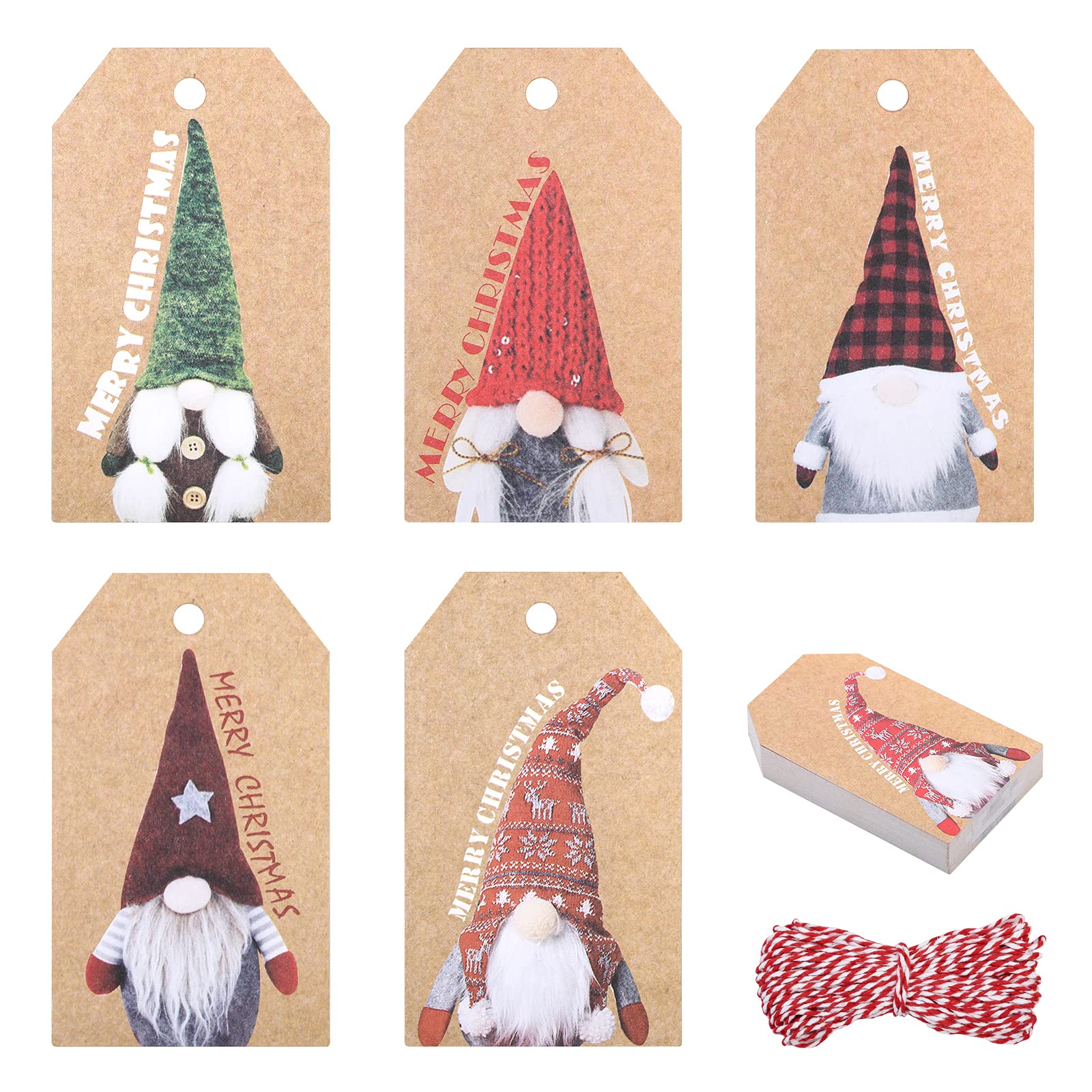 HONMOK 150 Pieces Christmas Tag Brown Kraft Paper Gift Tags Card with 98 feet Cotton Rope Small Xmas Present Labels Hanging Tags for Arts & Craft Merry Christmas Holiday Party Supplies