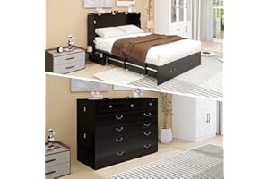 UrbEleg Queen Murphy Bed Cabinet with Charging Station for Guest Room, Black Queen Hideaway Murphy Bed with Storage Drawer and Shelves, Size is 84" Lx60 Wx44 H(NOT Included Mattress)