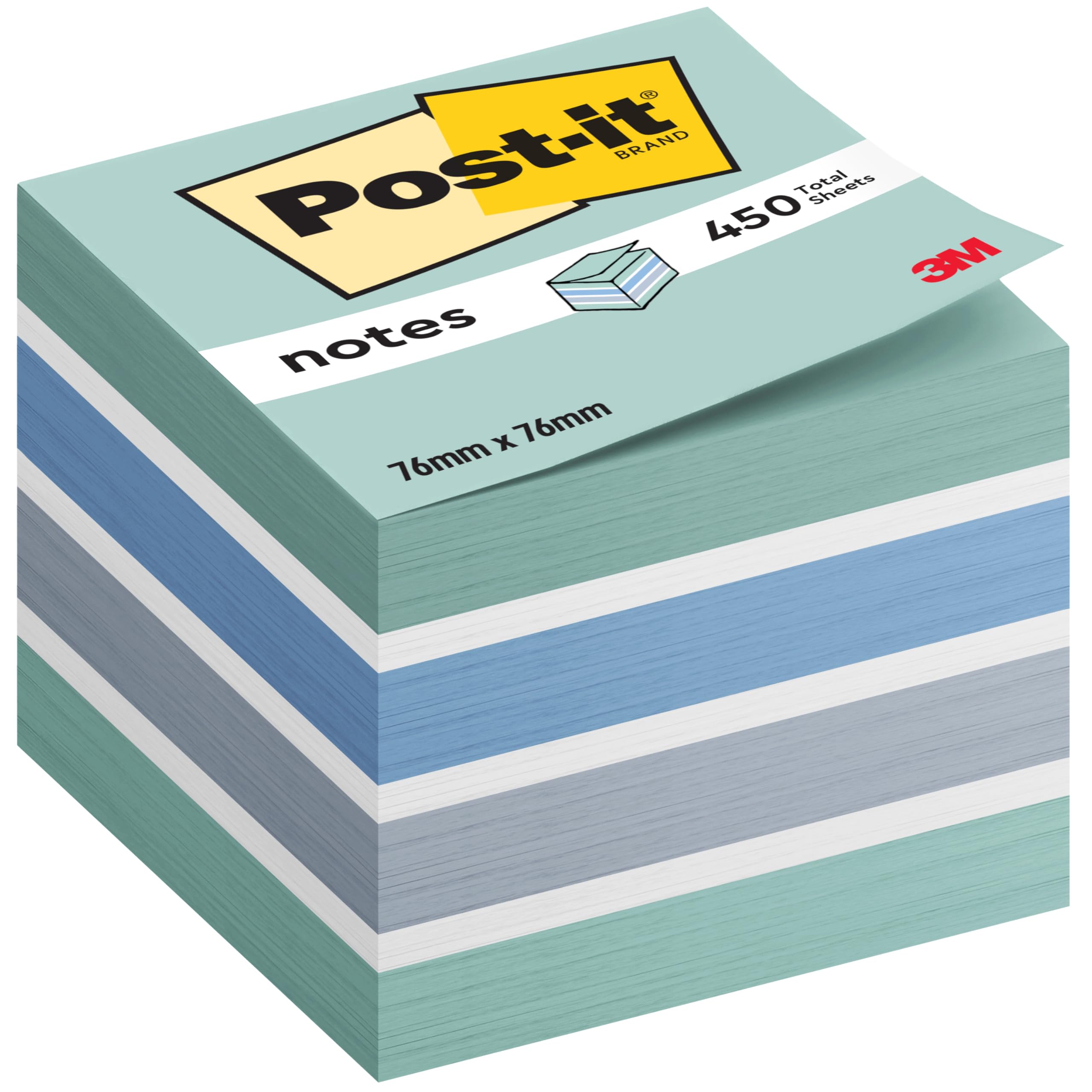 Post-it Notes Cube, Pastel Blue, 1 Pad, 76 mm x 76 mm, 450 Sheets - Extra Sticky Notes for Walls, Monitors and Fridge — image 1