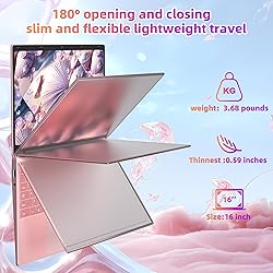 Rumtuk 16" Rose Gold Laptop, Celeron N5105