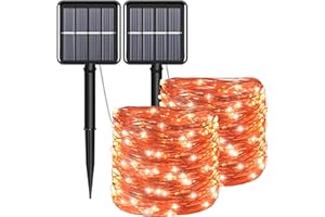 YAOZHOU Fall Outdoor Decorations, Orange Solar String Lights Outdoor, 2Pack Total 200 LED Fairy Fall Lights Thanksgiving Halloween Decor, 8 Modes Waterproof for Porch, Garden, Patio, Fence, Balcony