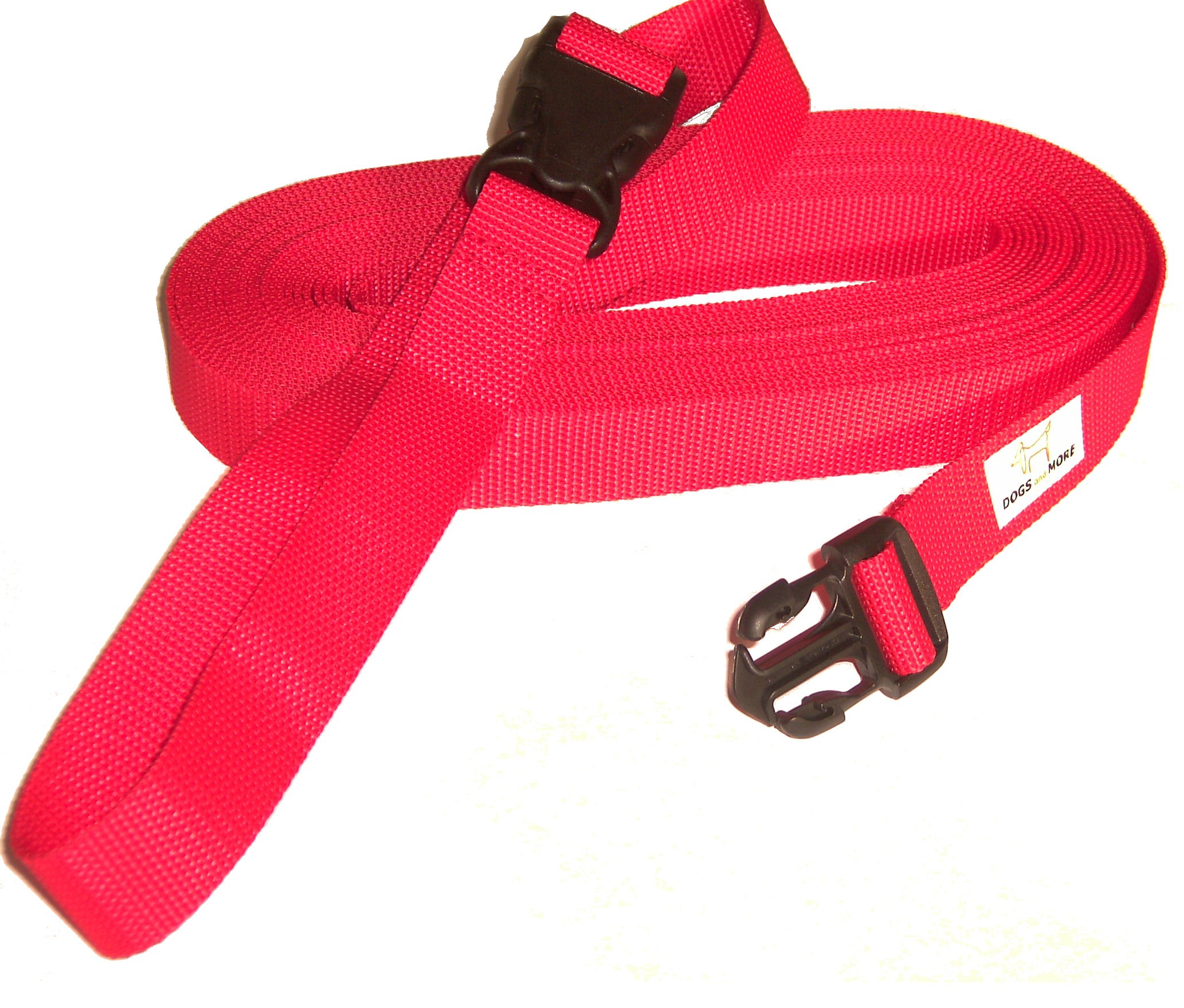 DOGS and MORE – EXTENSION for Basic - Tracking / Training / Recall Leash with RELEASABLE wrist strap - 10 Meter (Red, 25 mm wide)