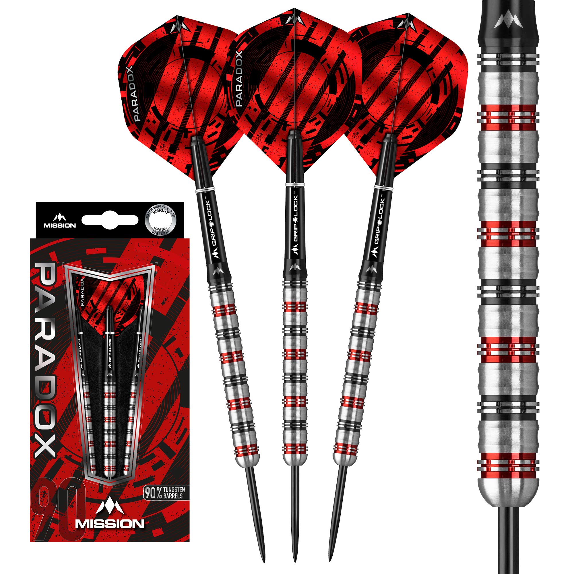 Mission Darts Paradox | Steel Tip Darts Set | 90% Tungsten Barrel | Electro Black & Red, Straight, M1 23g (D1564)