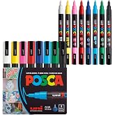 POSCA&reg; PC-3M Water-Based Acrylic Paint Markers, Fine Tip, 8 Count | Reversible Tip (0.9&ndash;1.3 mm), Opaque Paint Pens for Rock Painting, Wood, Glass, Crafts &amp; Art Projects