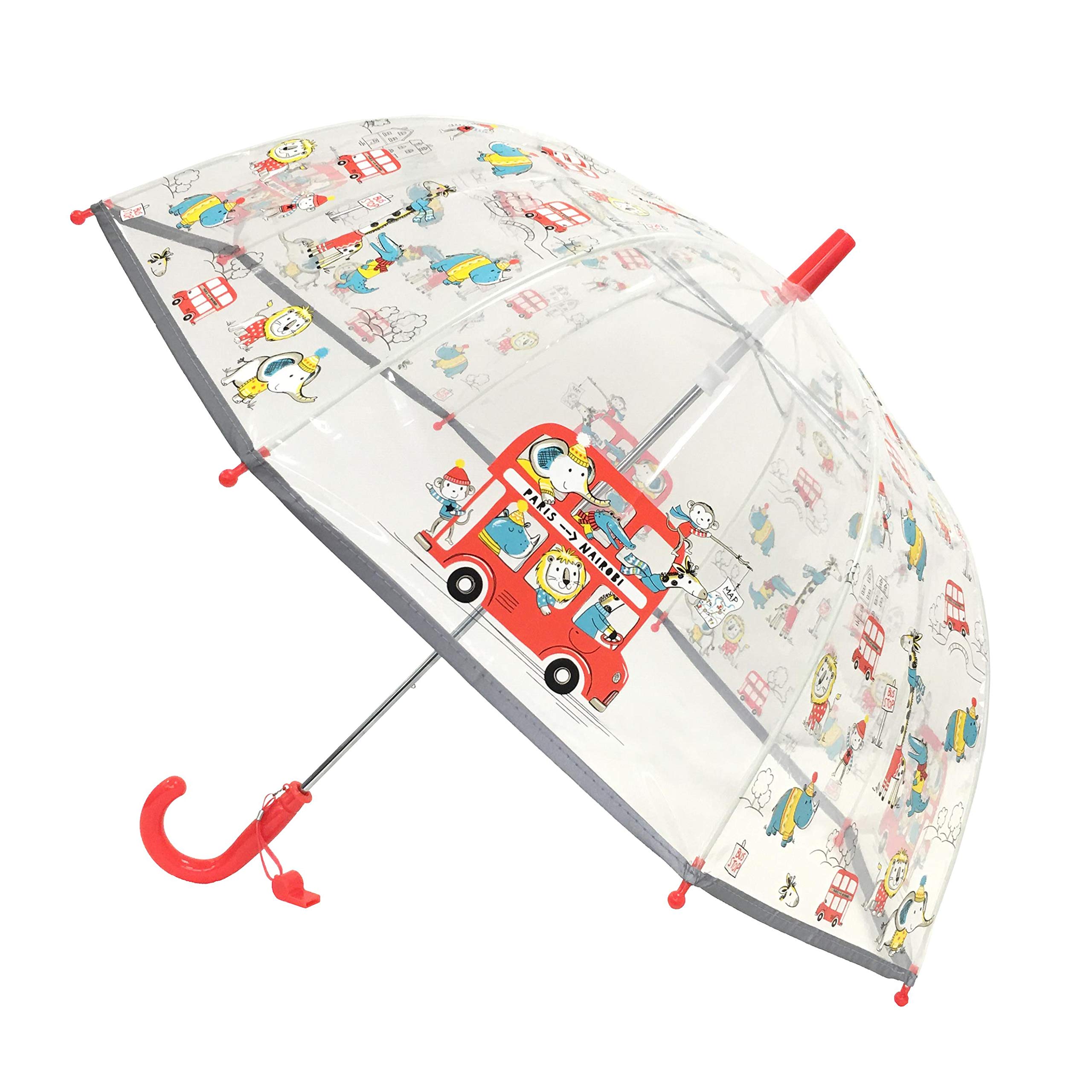 SMARTBULLE Transparent Bell Umbrella for Children - Fluorescent border : Windproof; Diameter=71cm; Manual opening; Girl and Boy Umbrella; Pattern: ANIMALS