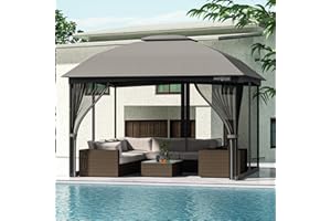 MOWOX POWER Gazebo 10' x 12' with Mosquito Netting, Ventilation Double Roof Outdoor Canopy, Outdoor Gazebo for Patio, Garden, Lawn, Backyard (Gray)