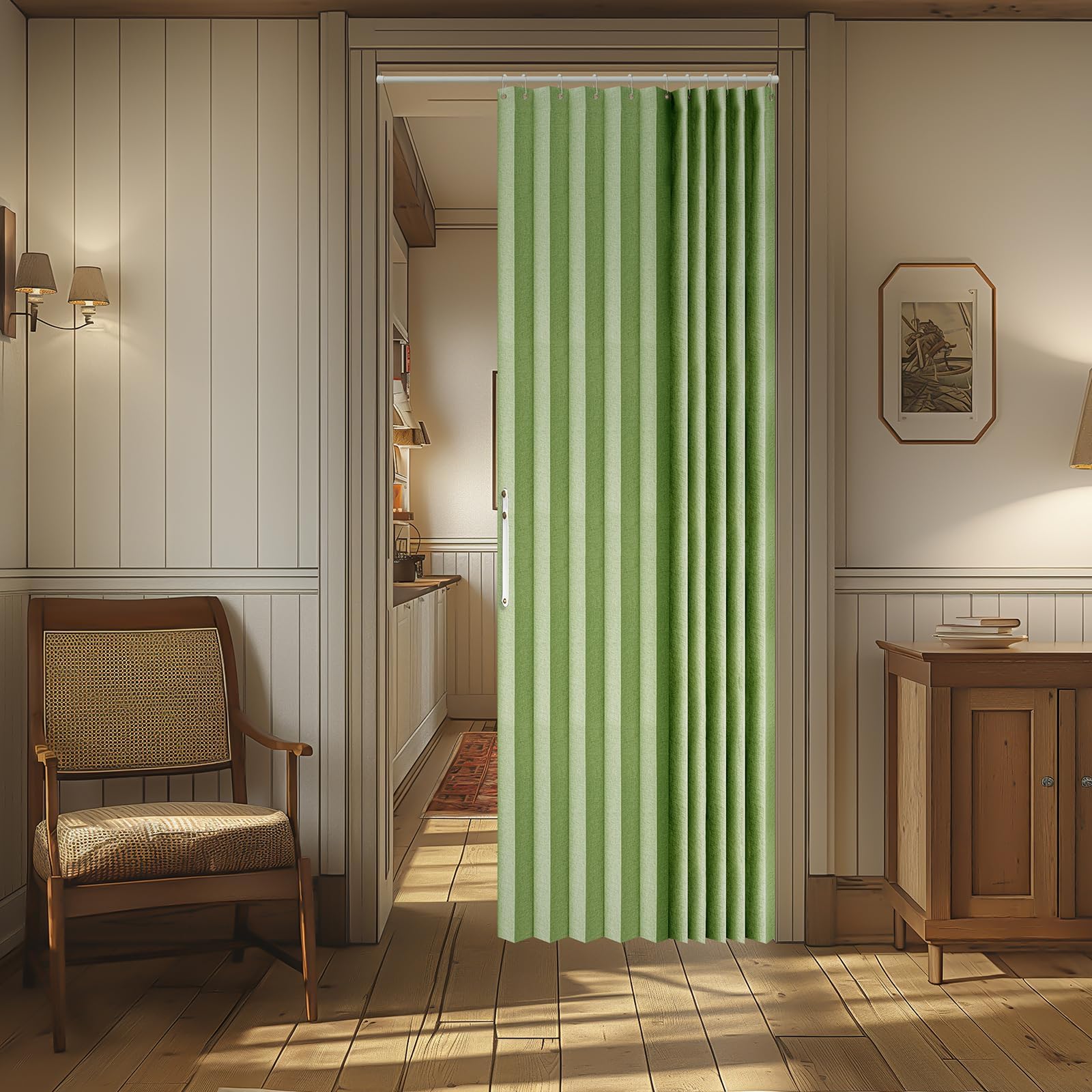 Photo 1 of **FACTORY SEALED** AJAZZ 100% Blackout Accordion Doors Interior Magnetic Door Curtain Accordion Door Curtain Invisible Applicable Bedroom Room Living Room Doorway ?Green 52" W x 78" L 1 Panel