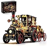 chanbrick Retro Mechanical Steam Car Building Set for Adults | Vintage Steampunk Locomotive Vehicle Engine Kit Collectible Model with Light for Home Office Classic Decor -1331pcs