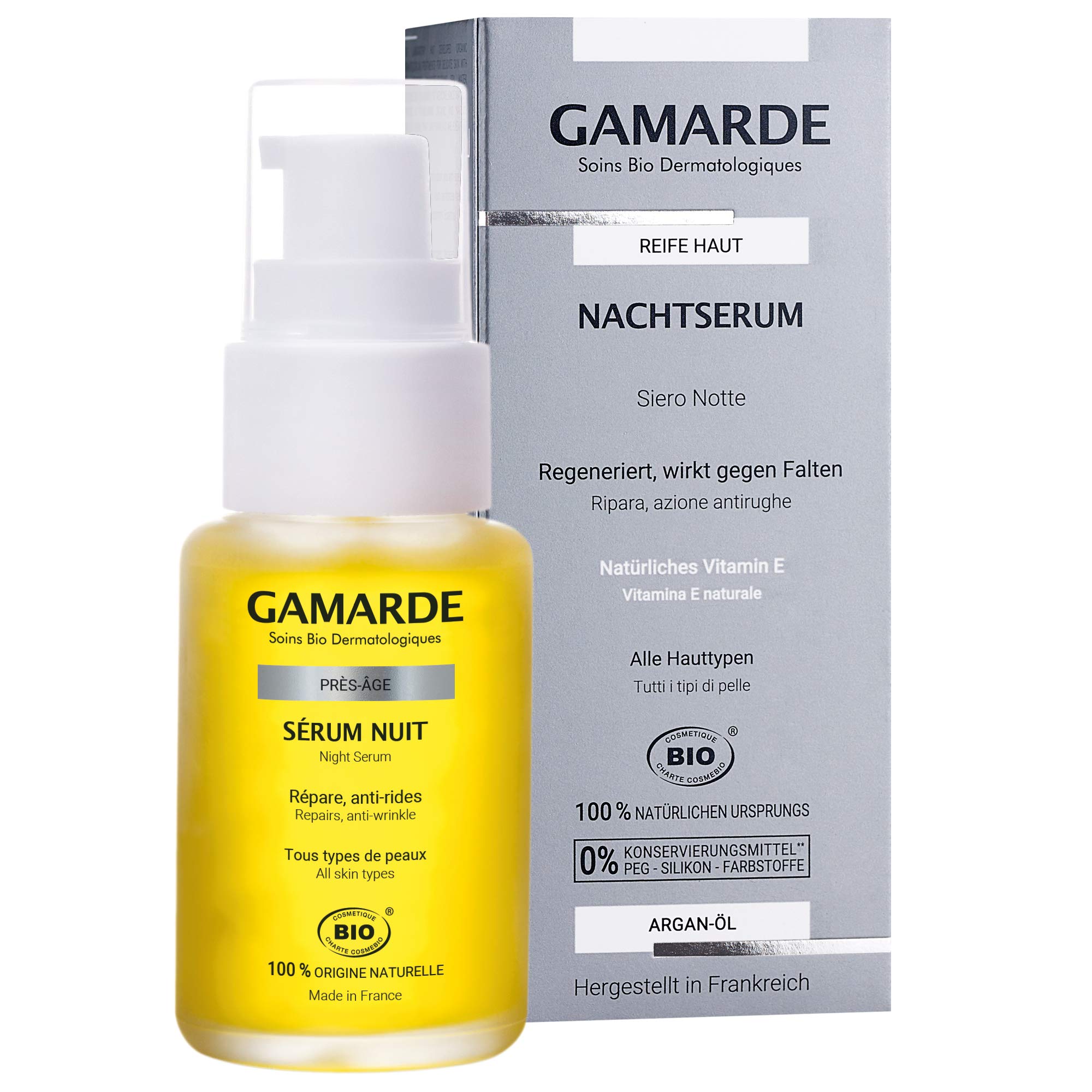 GAMARDE Organic cosmetics: night serum with anti-ageing effect for mature skin, anti-wrinkle cream with vitamin E, anti-ageing cream for men and women, vegan anti-ageing natural cosmetics, anti-ageing cream, 30 ml