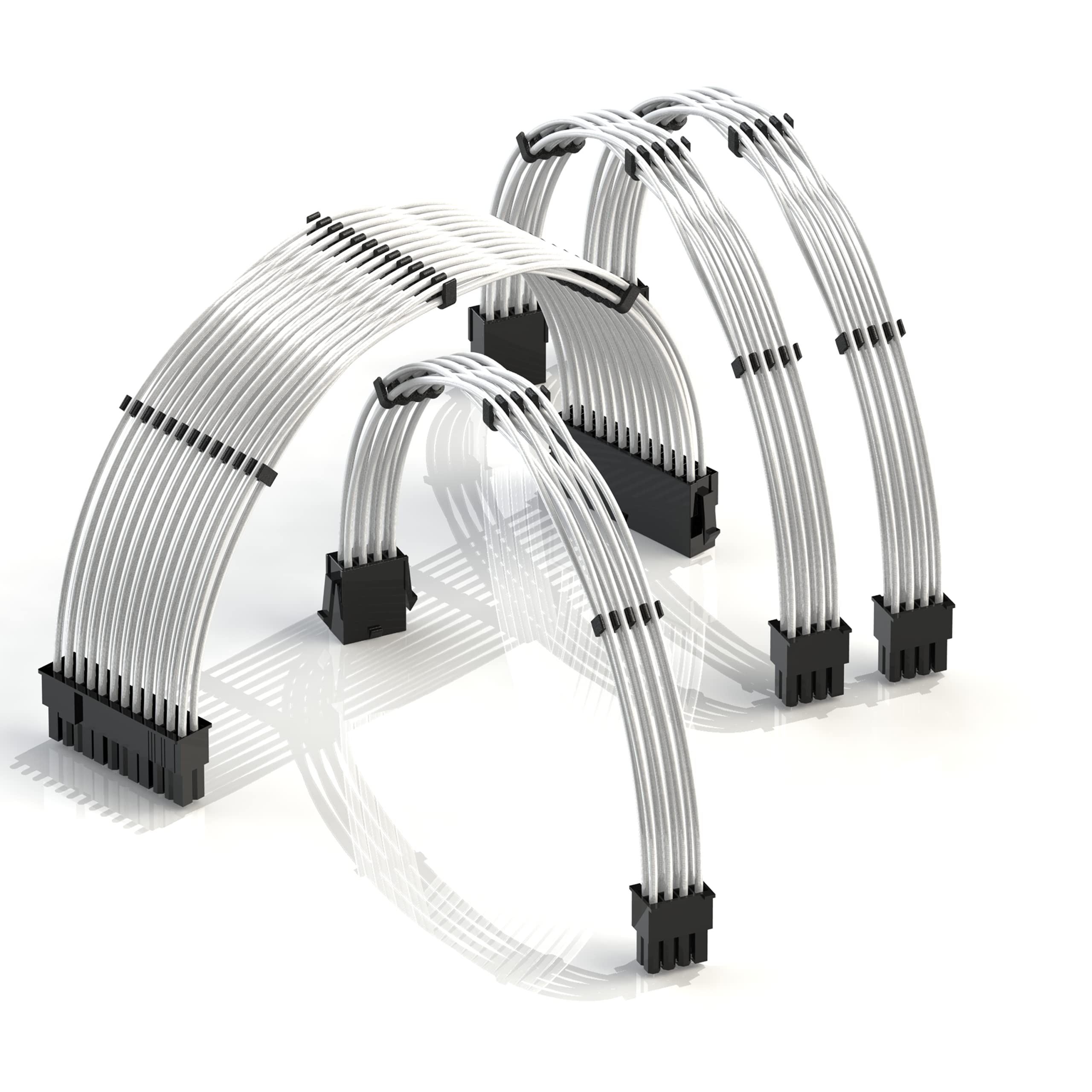 LINKUP - 30cm PSU Cable Extension 18AWG Oxygen Free Copper (OFC) Teflon Jacket Custom Mod GPU PC w/Comb Kit | 1 x 24 P (20+4) | 1 x 8 P (4+4) CPU | 2 x 8 P (6+2) GPU set | 300mm - Silver