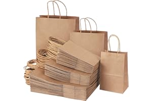 TOMNK 120pcs Brown Paper Bags with Handles Assorted Sizes Mixed Sizes Bulk Kraft Paper Gift Merchandise Bags for Business, Shopping, Retail