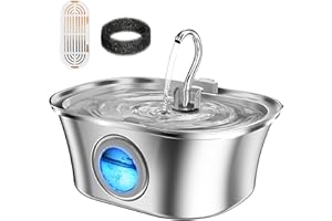 Cat Water Fountain with Water Level Window, HICC PULE 108oz/3.2L Stainless Steel Automatic Pet Water Fountain, Dishwasher Safe Dog Water Dispenser with Ultra-Quiet Pump, Multi-Filtration System