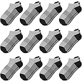 12 Pairs Boys Socks - 4-6, 6-8, 8-10 Years Old - Ankle Athletic Low Cut Socks - Half Cushioned Cotton