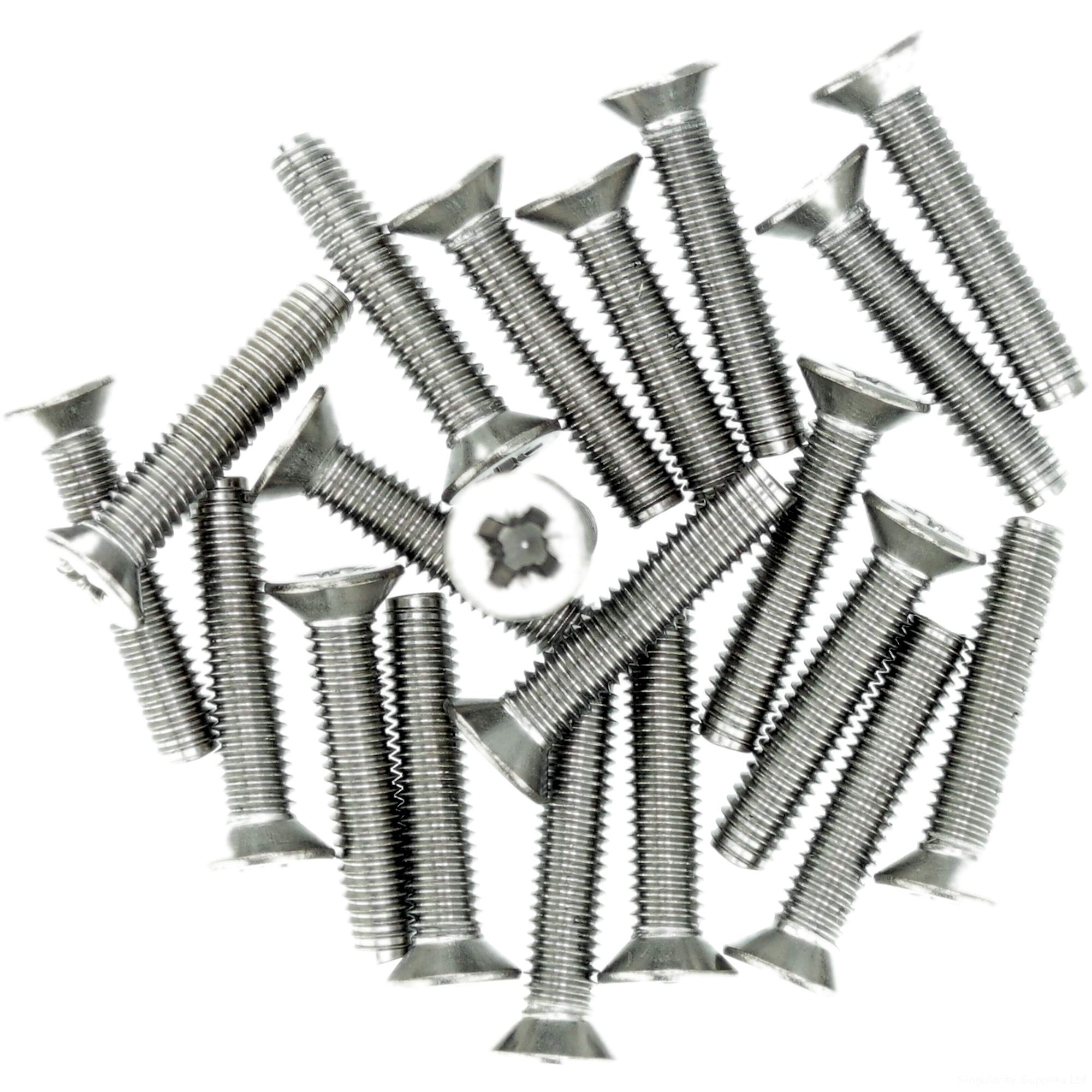 M4 (4mm x 30mm) Pozi Countersunk Thread Rolling Screw - Stainless Steel (A2) (Pack of 20)